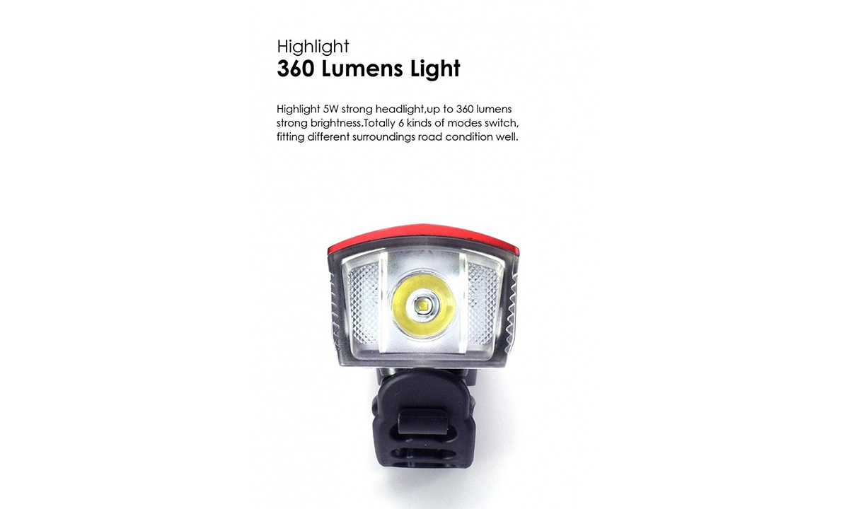 Фотографія Ліхтар передній BC-FL1592 350 лм LED живлення Li-on 1800 мАг з ел дзвінком USB, червоний 3