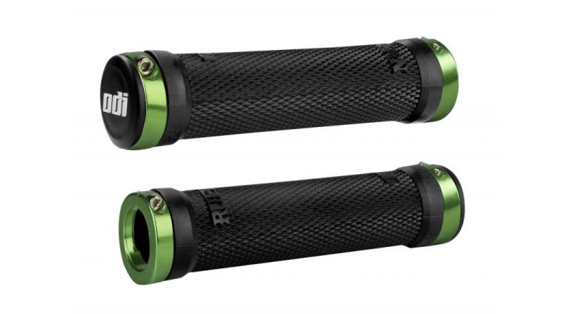Грипсы ODI Ruffian MTB Lock-On Bonus Pack черные с зелеными замками Грипсы ODI Ruffian MTB Lock-On Bonus Pack черные с зелеными замками