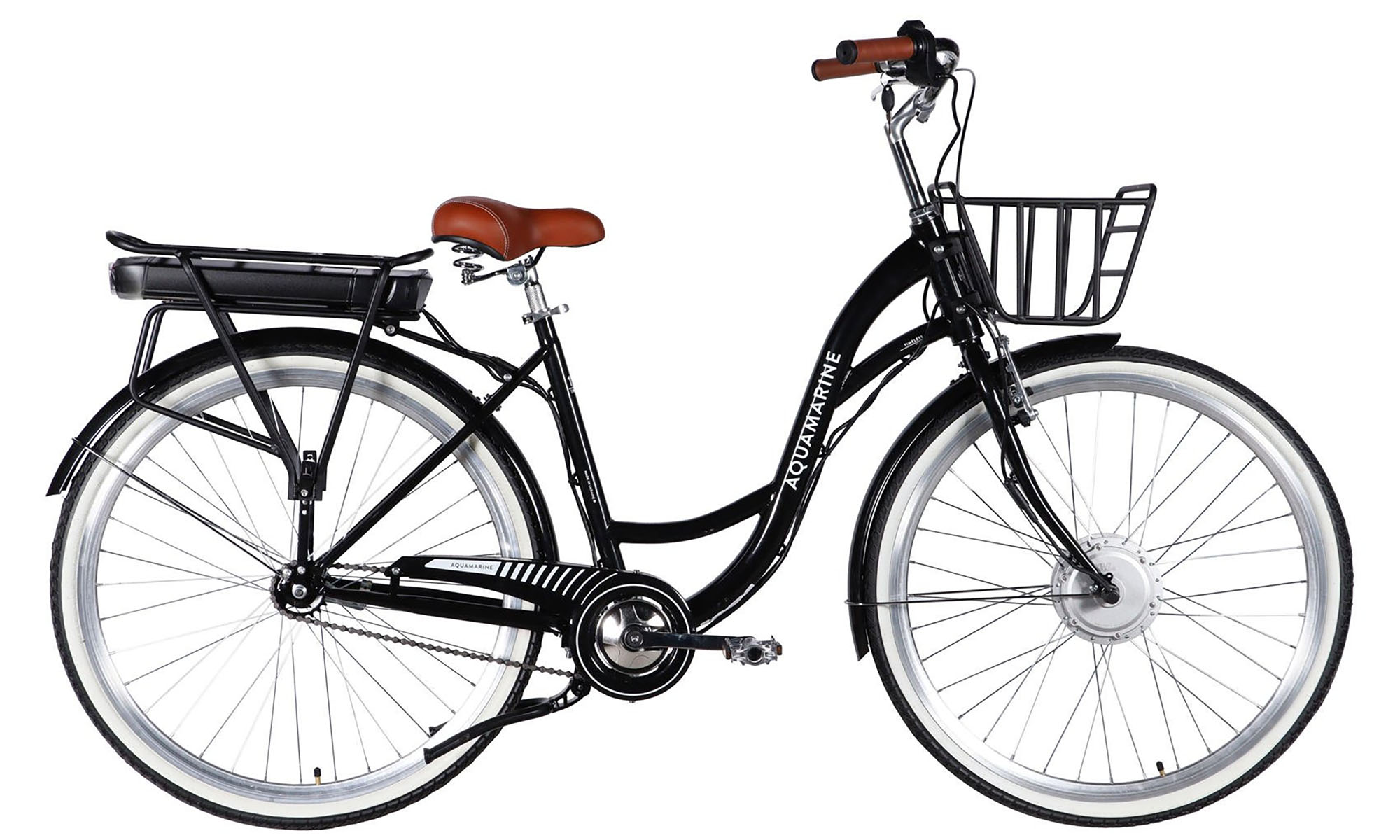 Велосипед с электроприводом Dorozhnik eAQUAMARINE BH 28", размер L, рама-19", 36B, 13А*ч, 500Вт, год 2026, черный с корзиной 
