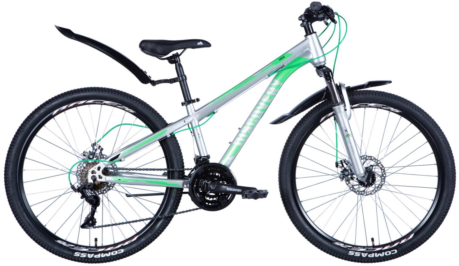 Фотография Велосипед Discovery TREK AM DD 26" размер XS рама 13 2024 Cеребристо-зеленый
