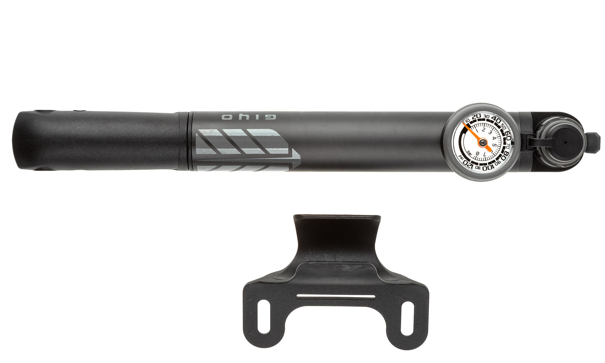 Насос компактный Giyo GP-987, алюминий, манометр, двойная головка, 25см, 80psi/5,5bar 