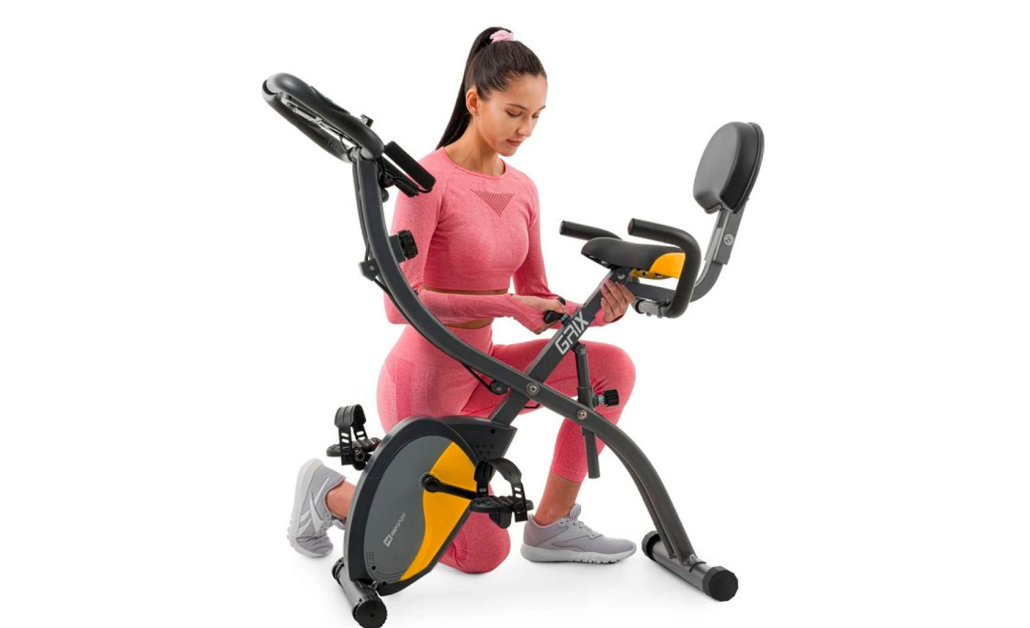Велотренажер Hop-Sport HS-3010X Grix X-Bike з еспандерами магнітний сіро-жовтий 6