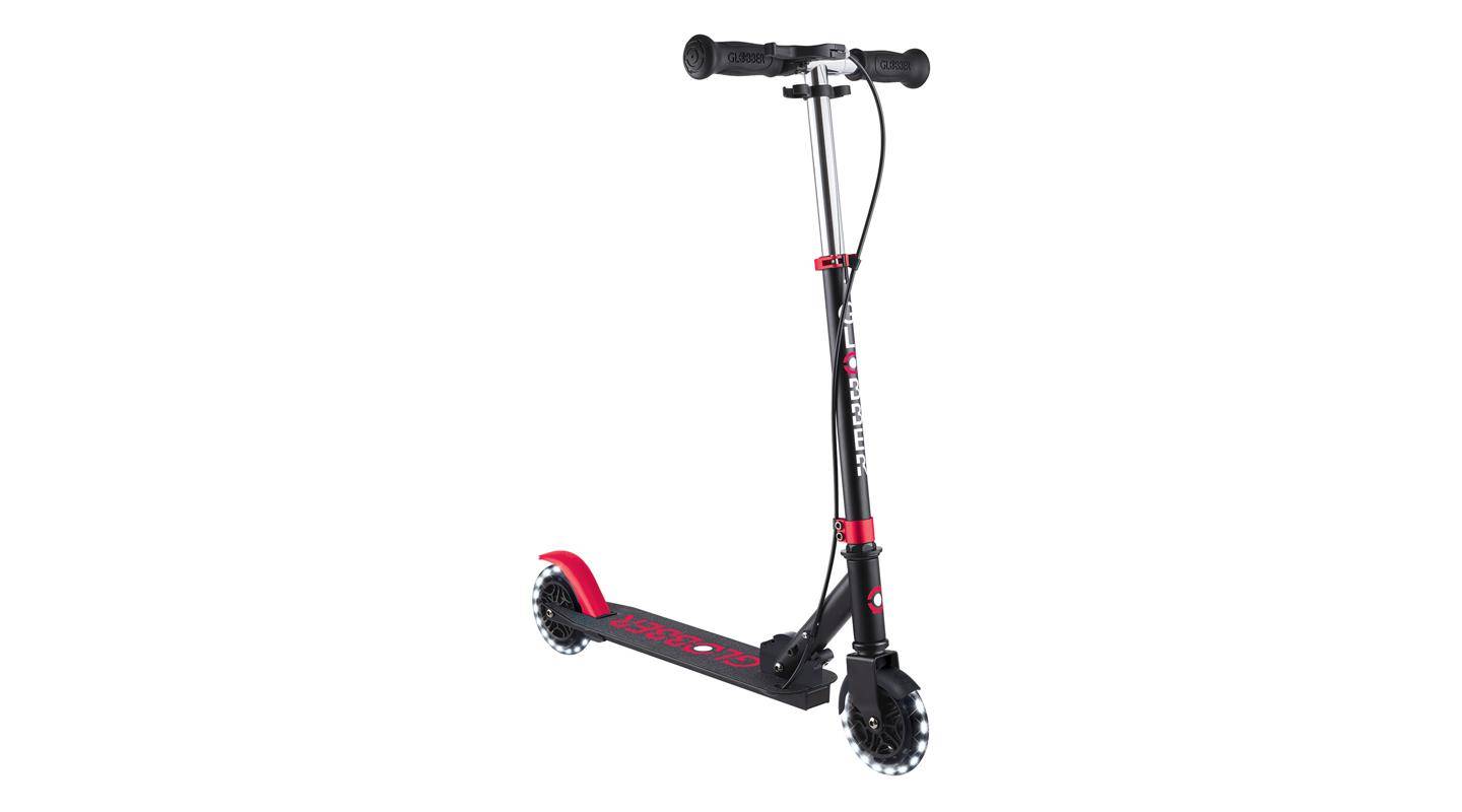 Самокат GLOBBER серии FLOW ELEMENT JUNIOR LIGHTS, черно-красный, колеса с подсветкой, 3+ 5