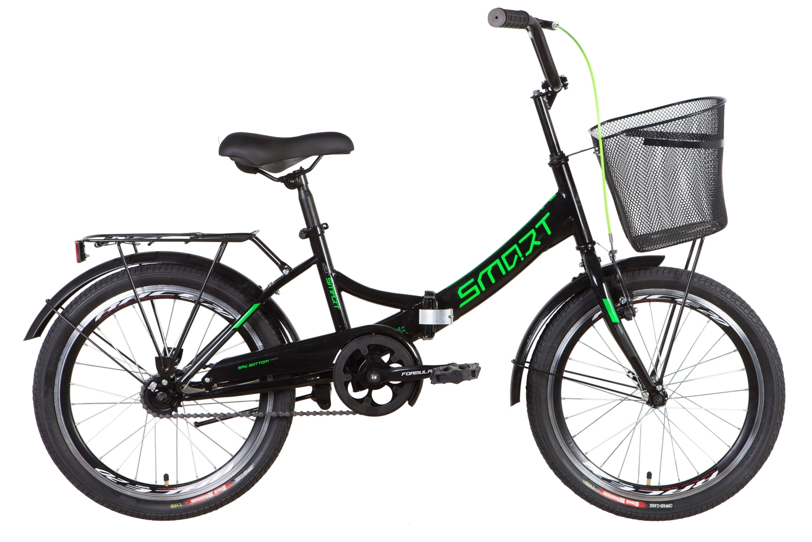 Фотографія Велосипед Formula SMART Vbr з кошиком 20" 2022 Чорно-зелений