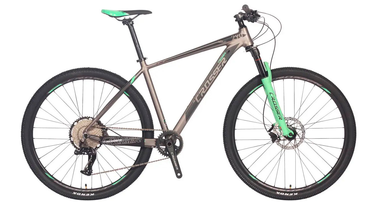 Фотография Велосипед Crosser Solo 1х12 27,5" размер М рама 18 2021 Серо-зеленый 