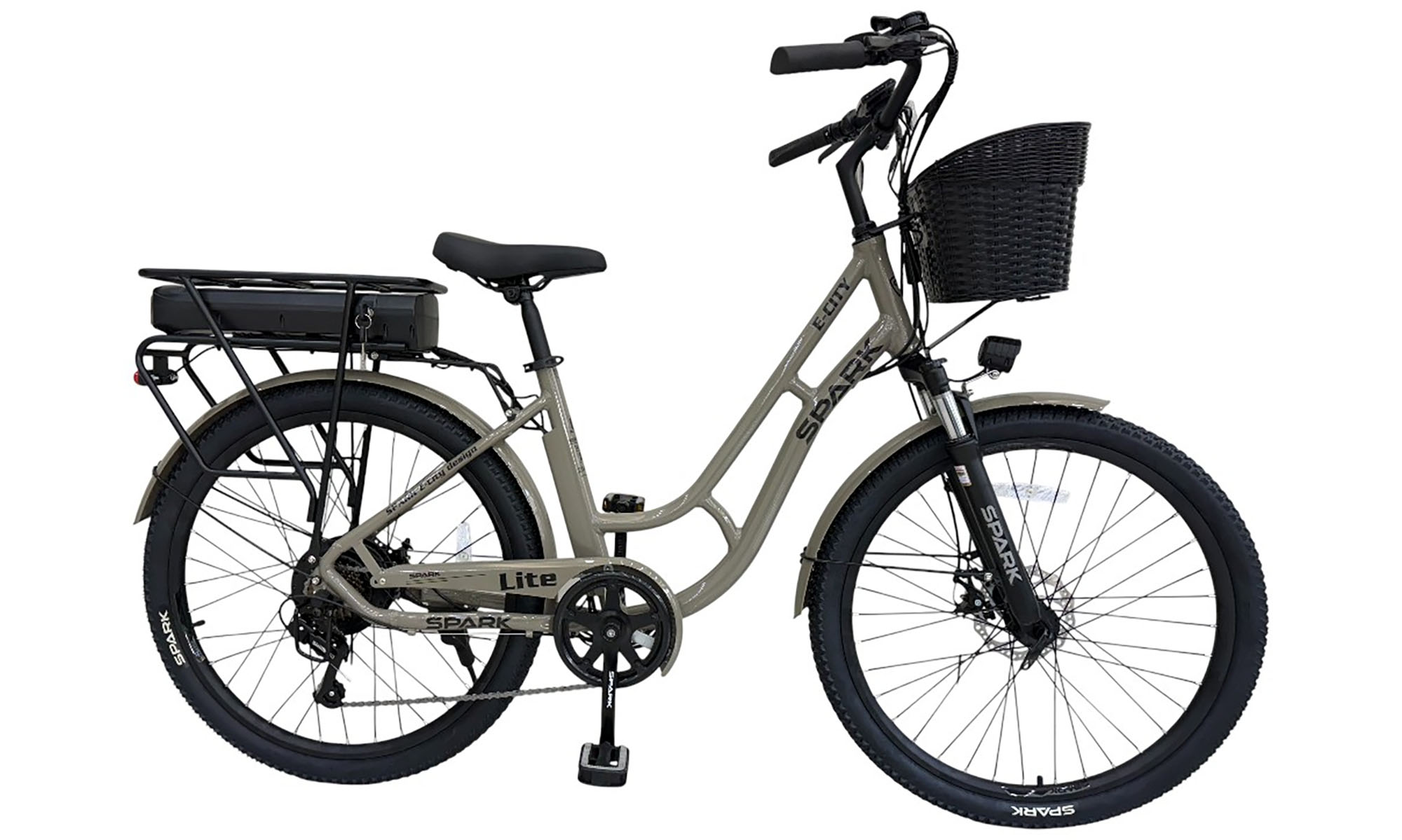 Велосипед с электромотором SPARK E-CITY LITE 26", размер M, рама 17", 48V/500W/12,8Ah, год 2026, серый 