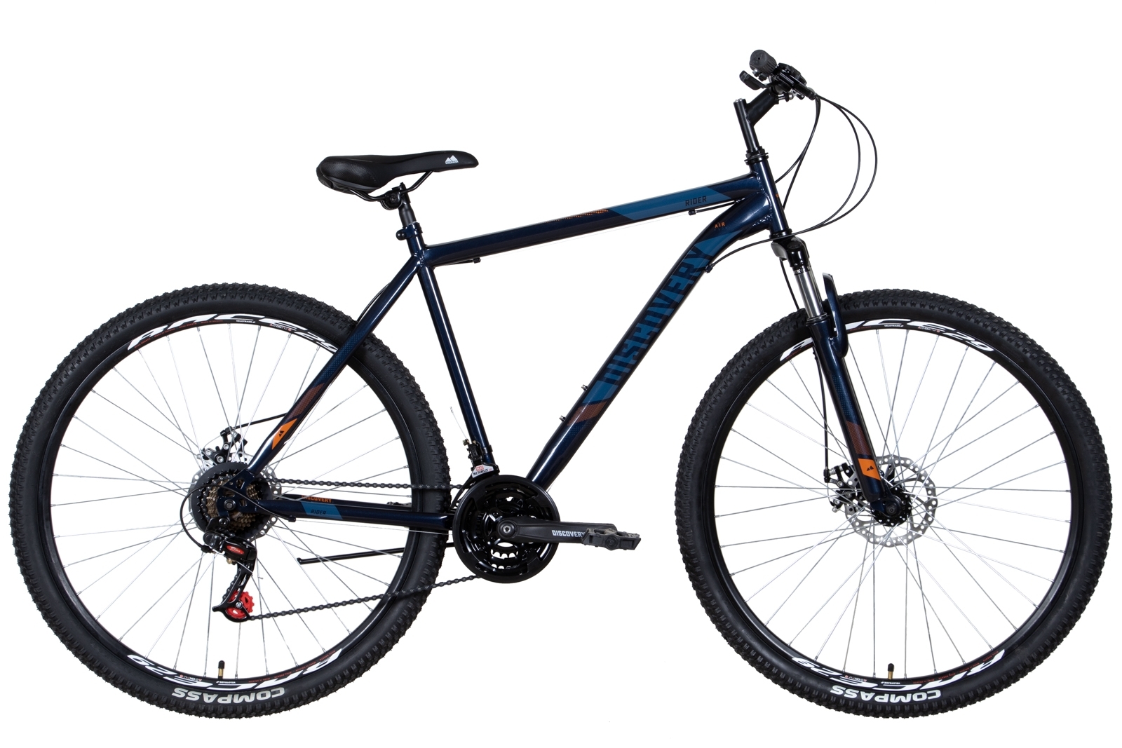 Фотографія Велосипед Discovery RIDER AM DD 29" розмір XL рама 21 2022 Синьо-жовтогарячий