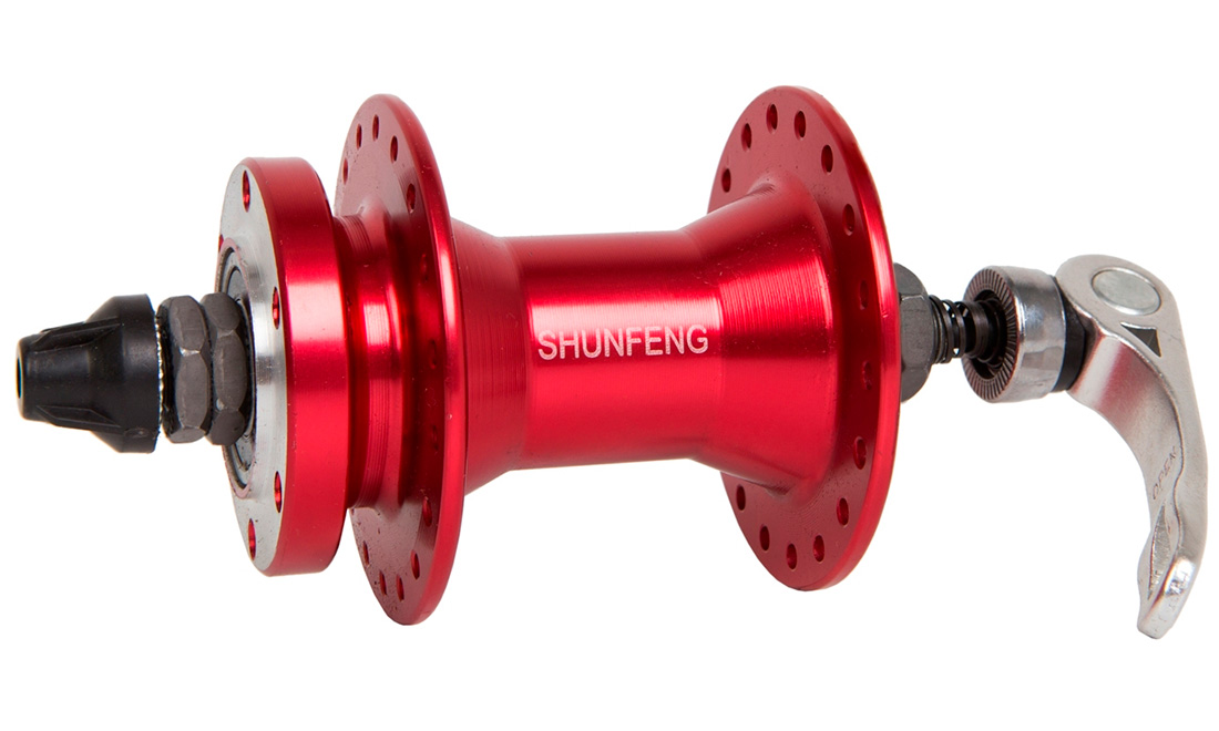 Фотография Втулка передняя SHUNFENG SF-A262F, 36H, диск., эксцентрик, красная