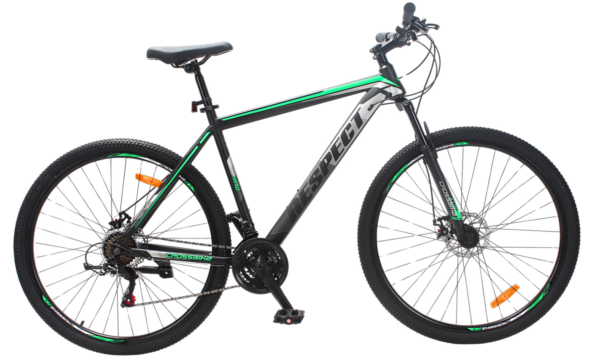 Велосипед CrossBike RESPECT 29", размер L, рама 19", год 2025, Черный-Зеленый Велосипед CrossBike RESPECT 29", размер L, рама 19", год 2025, Черный-Зеленый