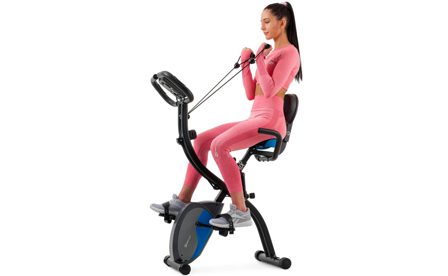 Велотренажер Hop-Sport HS-3010X Grix X-Bike з еспандерами магнітний чорно-синій 3