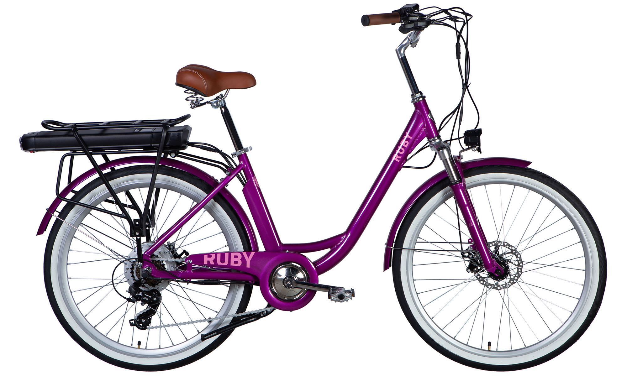 Велосипед с электроприводом Dorozhnik eRUBY DD FR 26", размер M, рама-17", 36B, 17.5А*ч, 500Вт, год 2025, пурпурный 