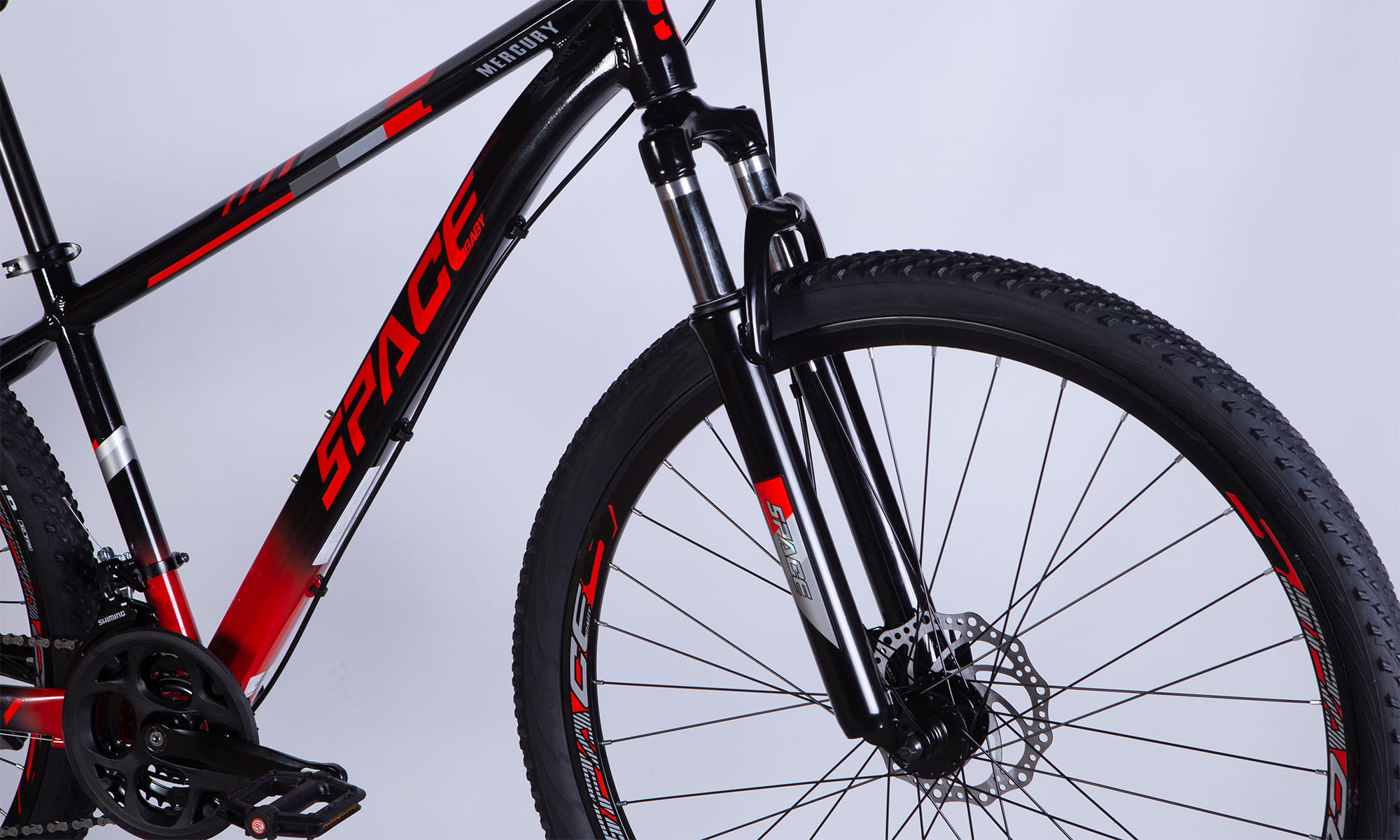 Велосипед SPACE MERCURY DD FR 29", размер S, рама 16", 2025, черно-красный 7