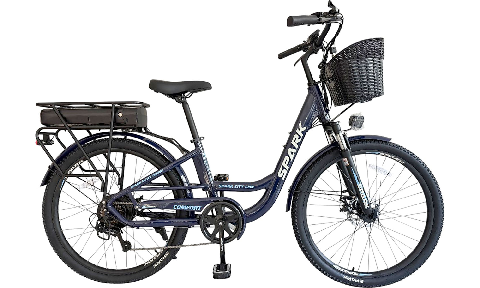 Велосипед з електромотором SPARK E-CITY COMFORT 26", розмір M, рама 17", рік 2026, 48V/500W/12,8Ah, темно-синій Велосипед з електромотором SPARK E-CITY COMFORT 26", розмір M, рама 17", рік 2026, 48V/500W/12,8Ah, темно-синій
