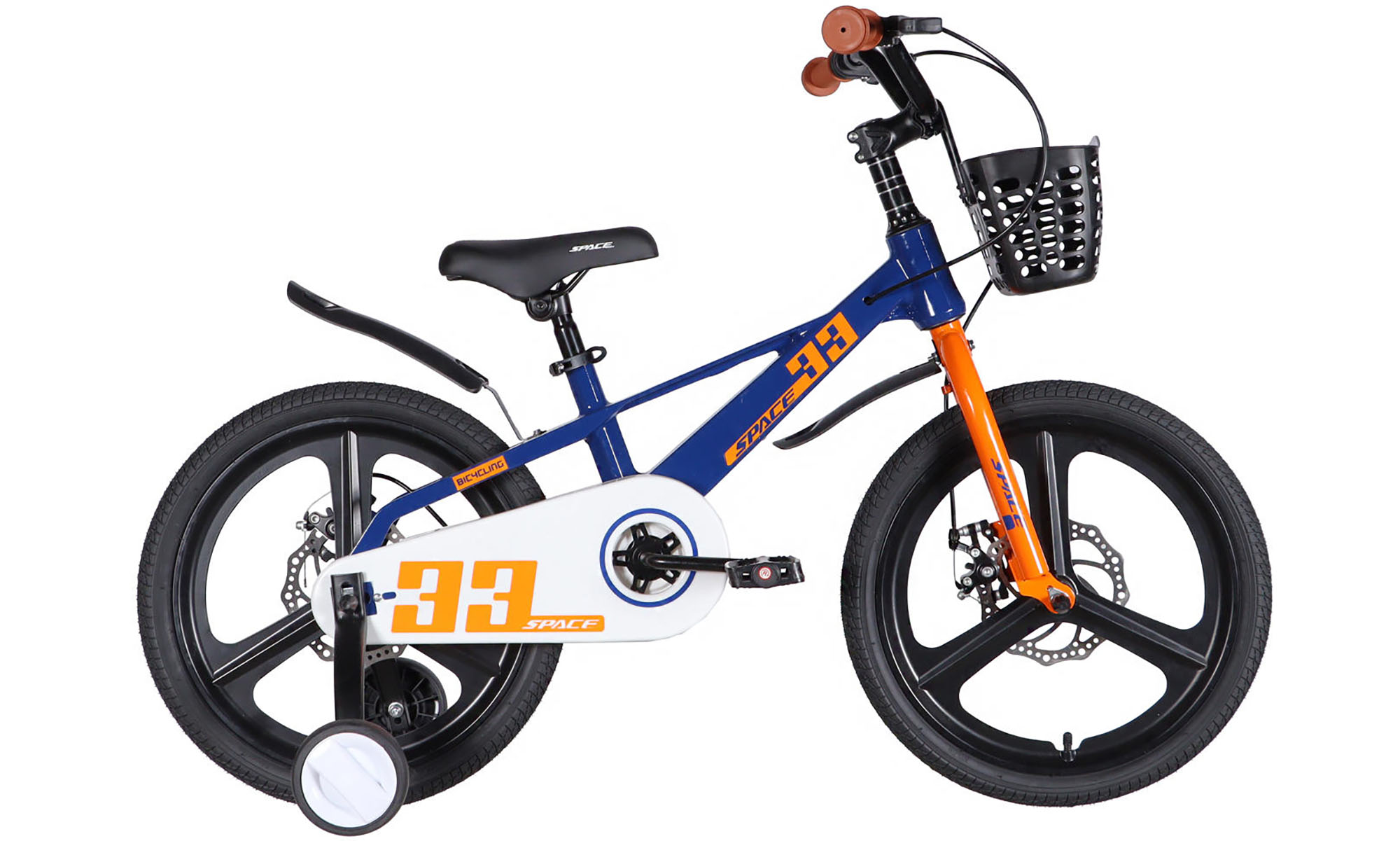 Велосипед SPACE KID ORION DD 18", размер XXS, рама-10", год 2026, синий с оранжевым 
