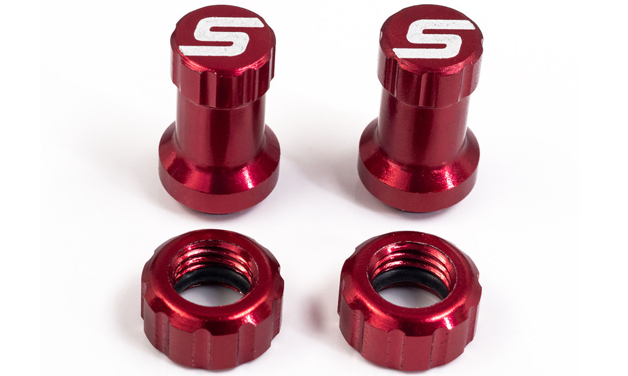 Набор Stan's Tubeless Valve Color Kit, колпачок + гайка, красный, пара 