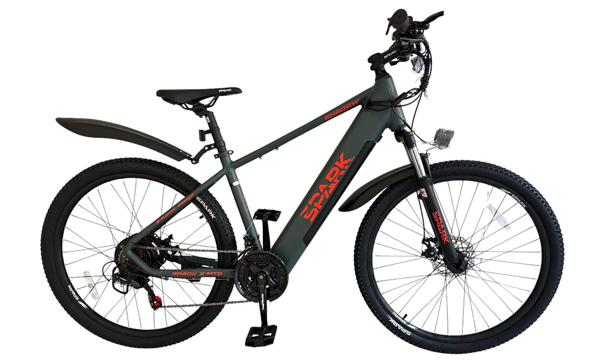 Велосипед с электромотором SPARK E-MTB SHADOW 27.5", размер S, рама 15", год 2026, 48V/500W/12,8Ah, Зелено-серый Велосипед с электромотором SPARK E-MTB SHADOW 27.5", размер S, рама 15", год 2026, 48V/500W/12,8Ah, Зелено-серый