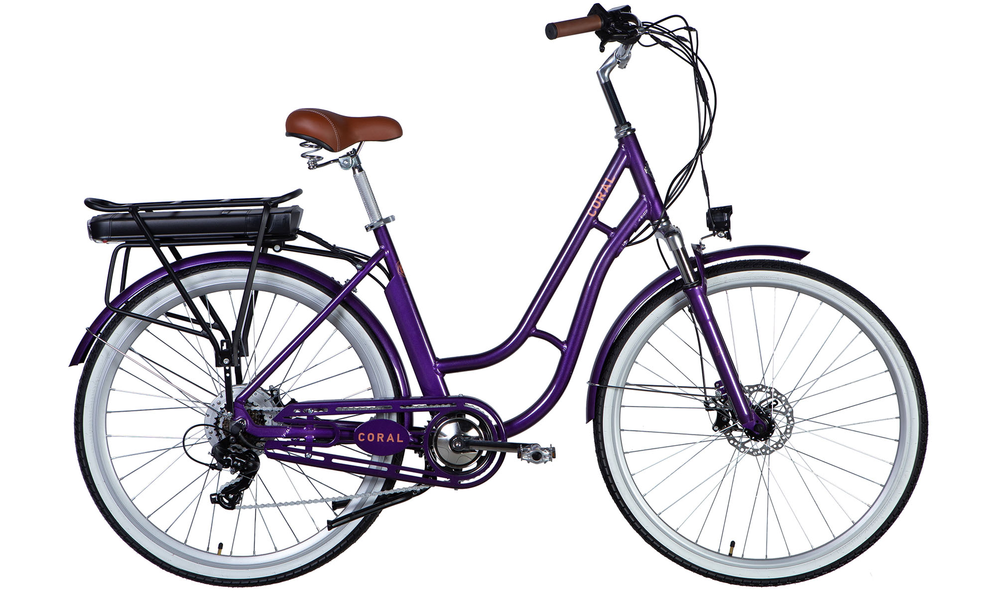 Велосипед с электроприводом Dorozhnik eCORAL DD FR 28", размер L, рама-19", 36B, 12.5А*ч, 500Вт, год 2025, фиолетово-синий 