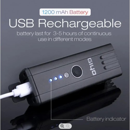 Ліхтар передній Giyo 450LM USB із сигналом 3