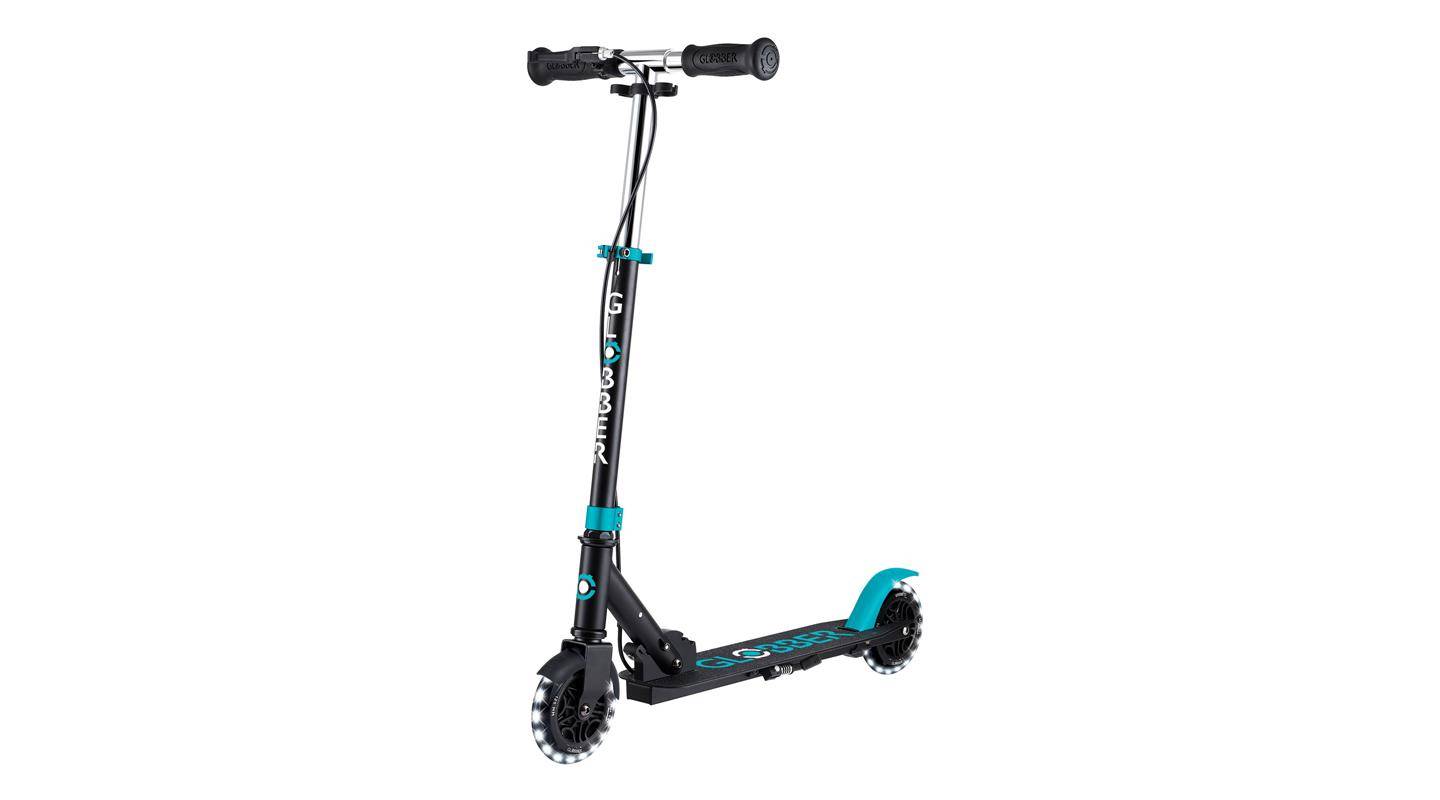 Фотография Самокат GLOBBER серии FLOW ELEMENT JUNIOR LIGHTS, черно-бирюзовый, колеса с подсветкой, 3+ 2