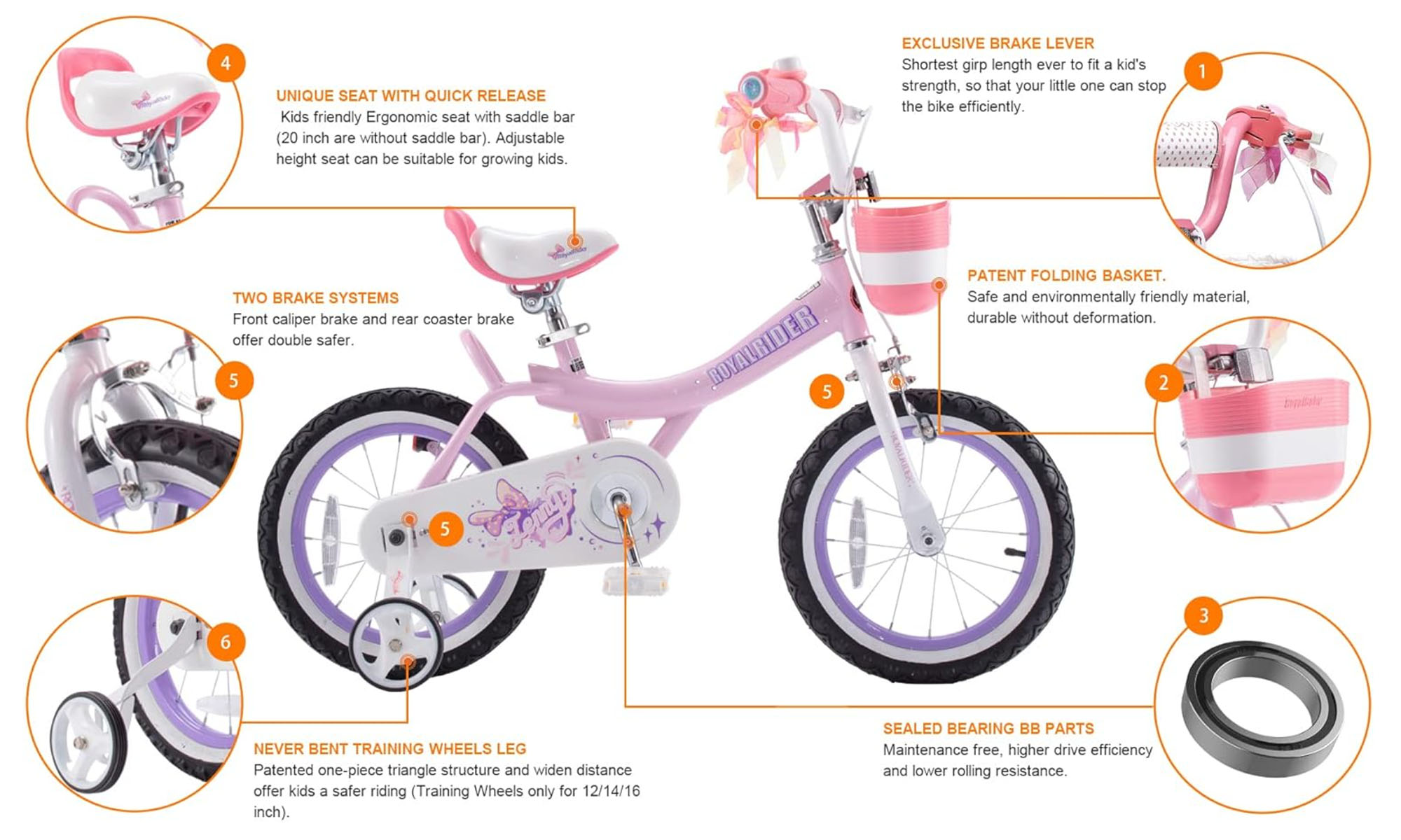 Велосипед RoyalBaby Jenny 14", OFFICIAL UA, рожевий 5