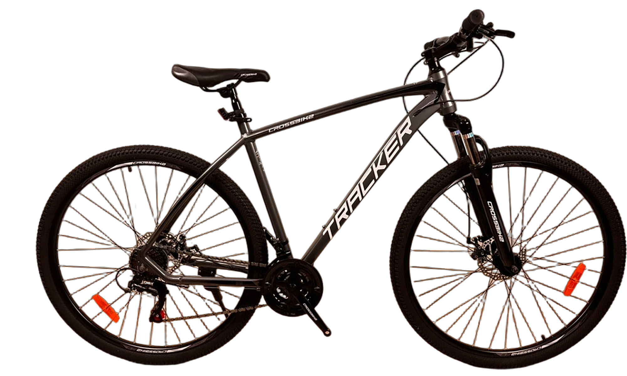 Велосипед CrossBike Tracker 29", розмір XL, рама 21", рік 2024, Чорний-Сірий Велосипед CrossBike Tracker 29", розмір XL, рама 21", рік 2024, Чорний-Сірий