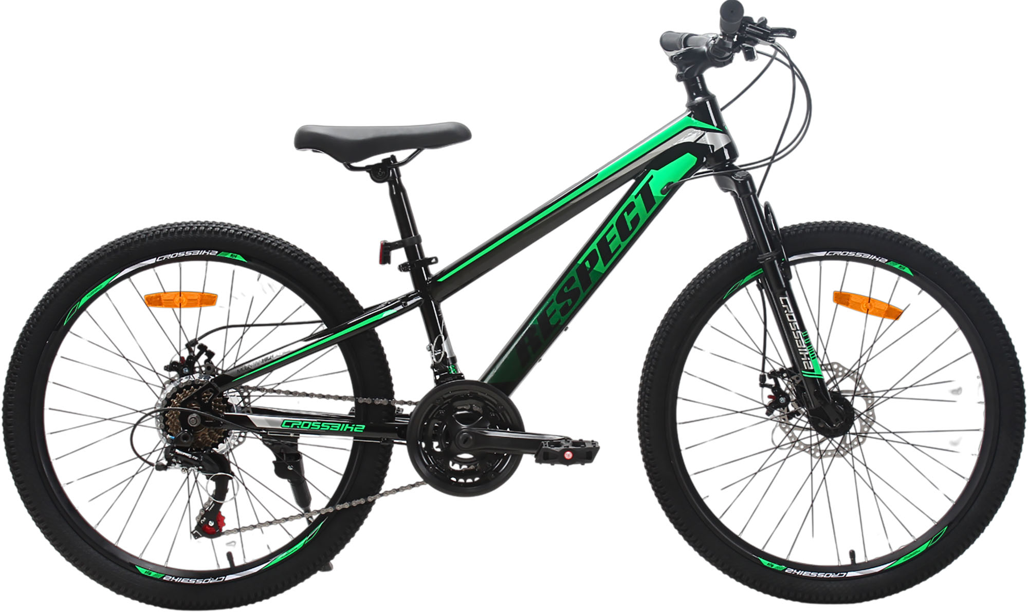 Велосипед CrossBike RESPECT 24", размер XXS, рама 11", год 2026, Черный-Зеленый Велосипед CrossBike RESPECT 24", размер XXS, рама 11", год 2026, Черный-Зеленый