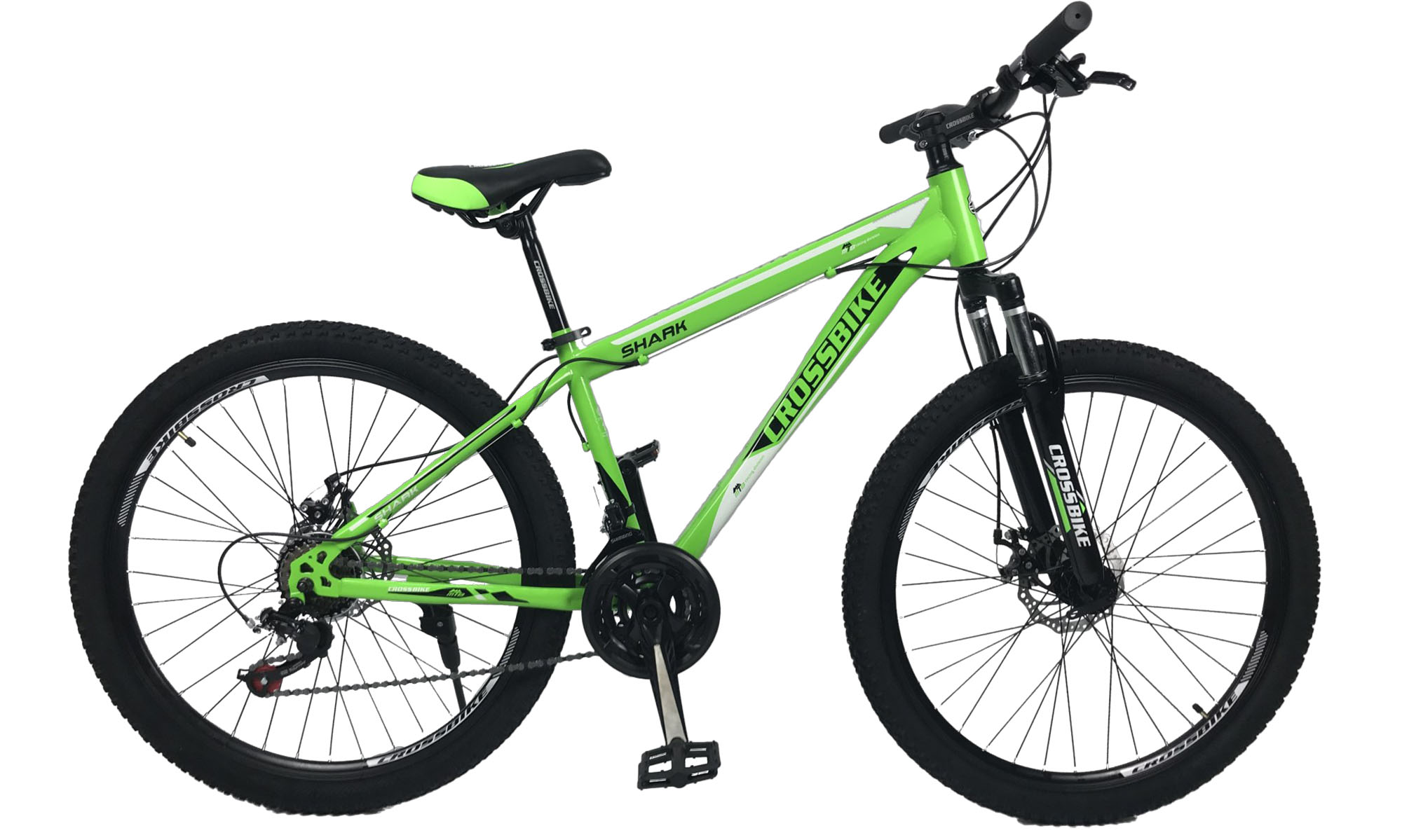 Велосипед CrossBike Shark 26", размер M, рама 17", 2021, Зеленый-Черный-Белый 