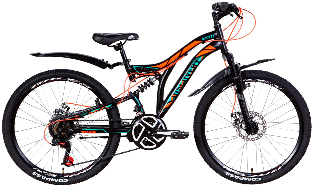 Фотография Велосипед Discovery ROCKET AM2 DD 24" (2021) 2021 Черно-оранжевый