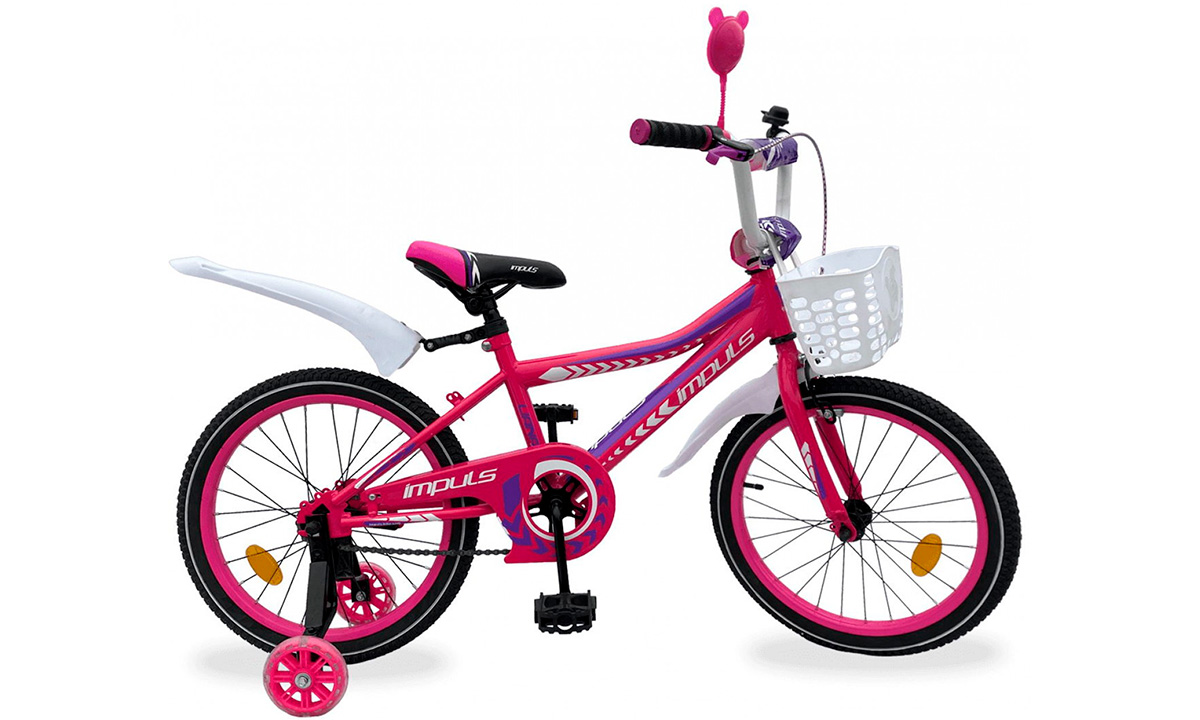 Фотография Велосипед Impuls Kids 18" с корзиной (2021) 2021 Розово-белый