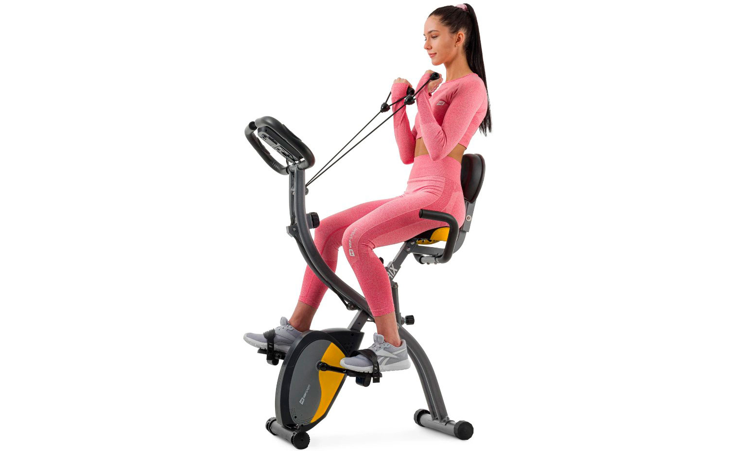 Велотренажер Hop-Sport HS-3010X Grix X-Bike з еспандерами магнітний сіро-жовтий 9