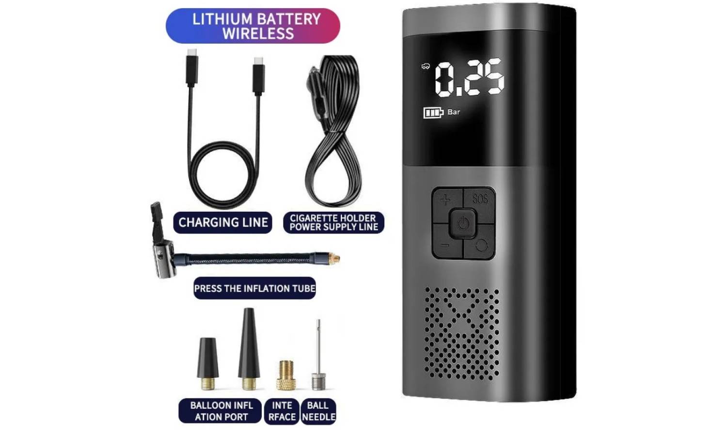 Электронасос DN VC-027 6000mAh 150PSI USB-C, Power Bank 2 Электронасос DN VC-027 6000mAh 150PSI USB-C, Power Bank 2
