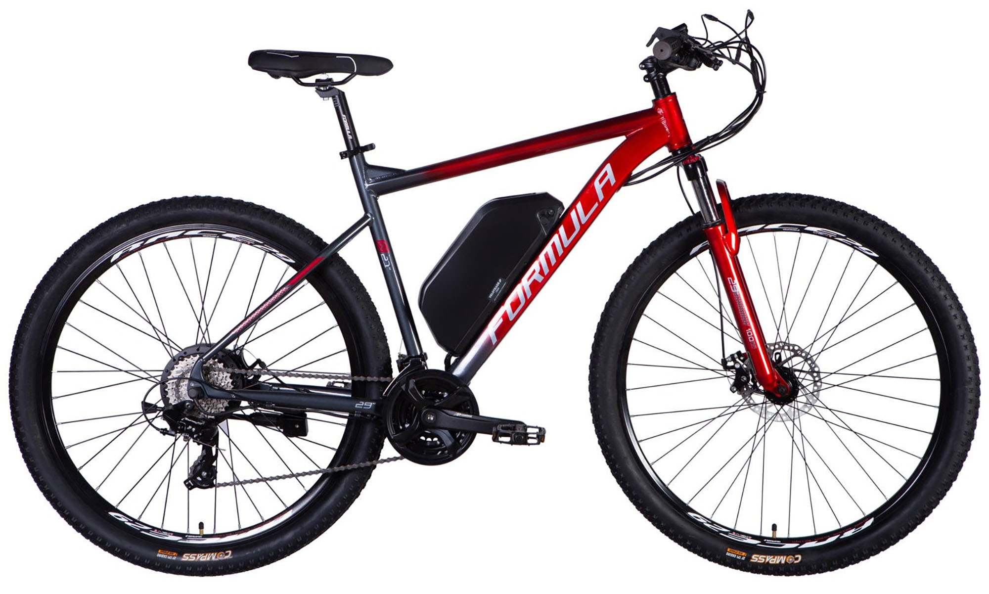 Велосипед с электроприводом Formula eF-1 DD CS 29", размер M, рама-18,5", 48B 12.5А*ч 500Вт, год 2025, красно-серебристый 