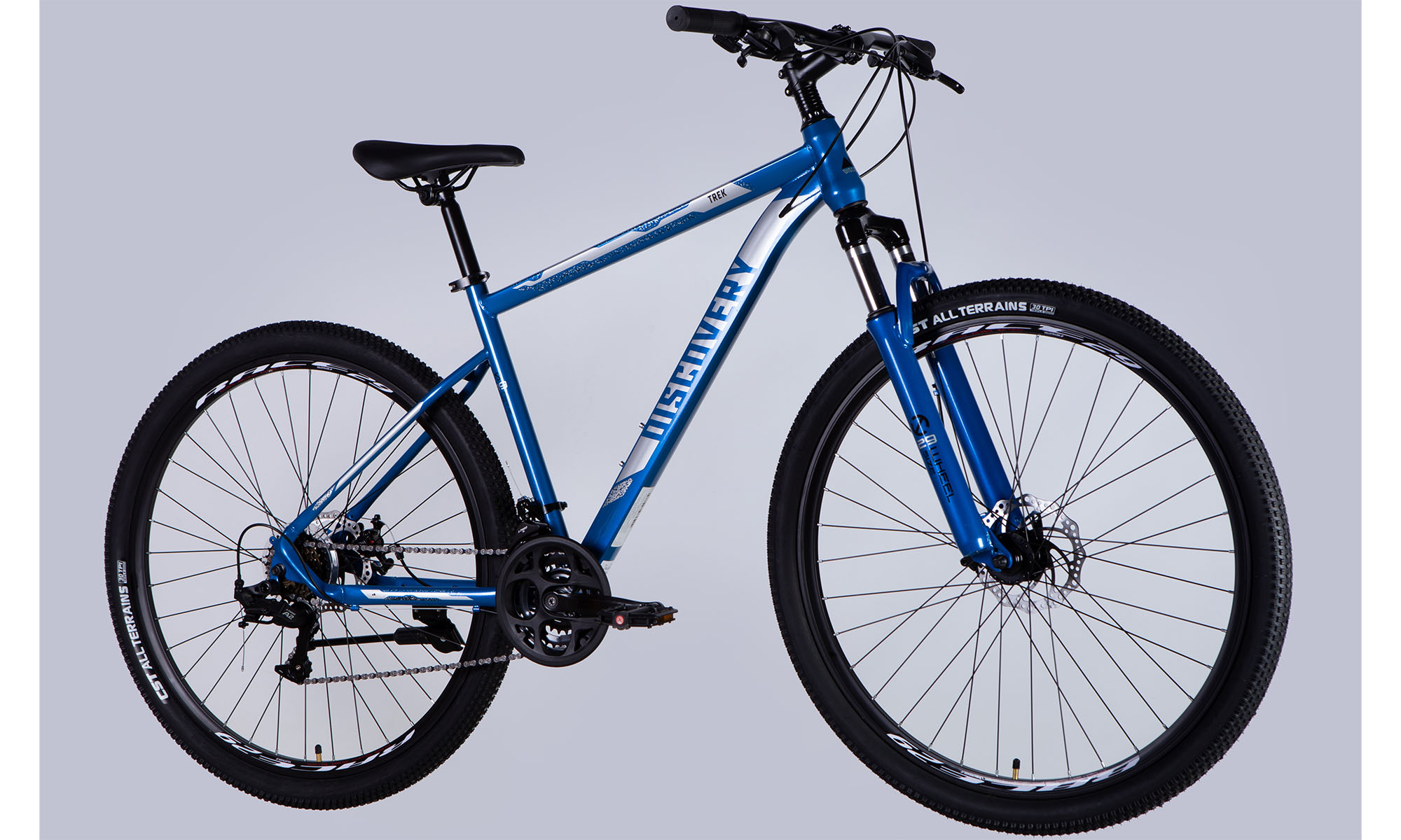 Велосипед Discovery TREK DD FR 29", размер XL, рама 21", год 2025, сине-серебристый 4