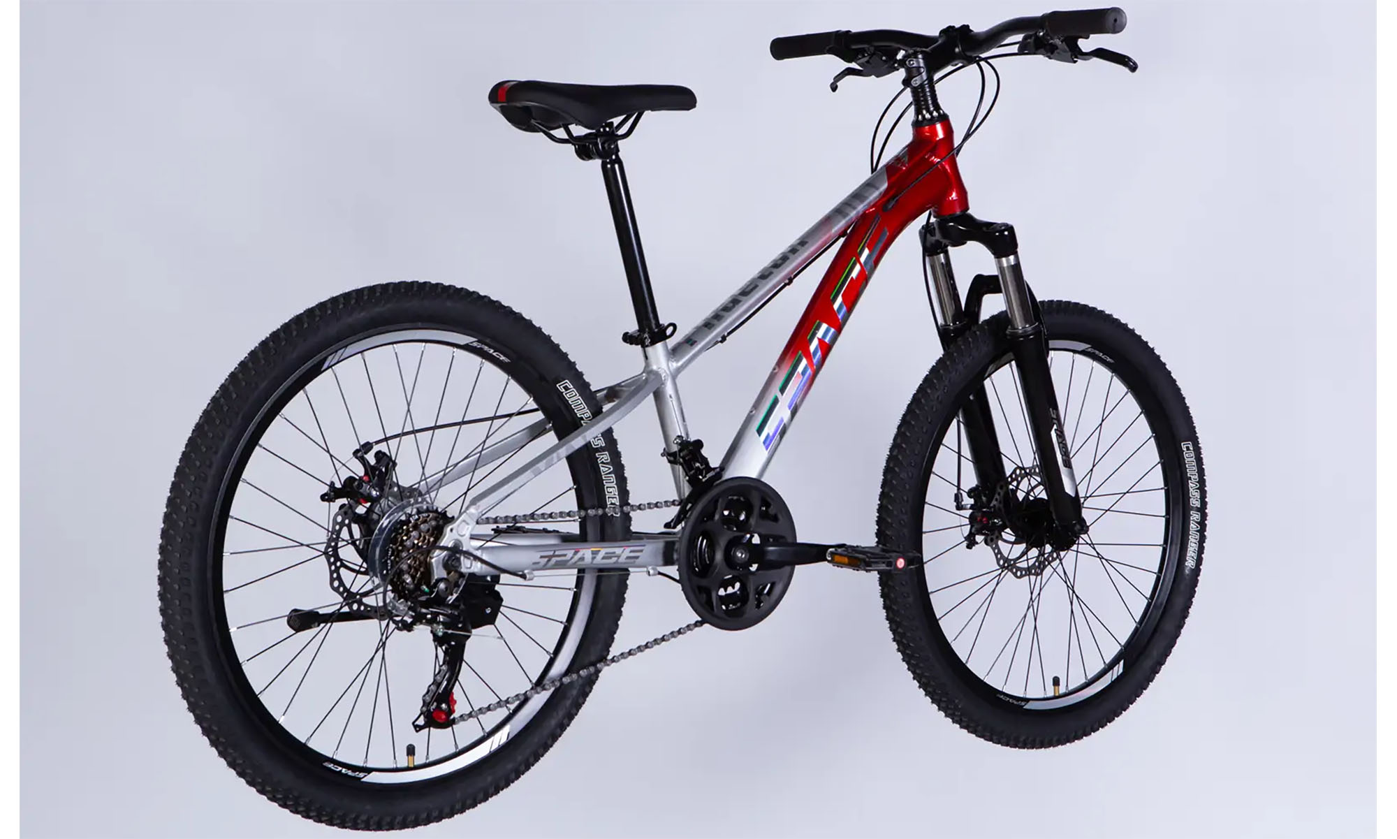 Велосипед SPACE PHAETON DD FR, 24", размер XXS, рама-11", год 2026, серебристо-красный 4 Велосипед SPACE PHAETON DD FR, 24", размер XXS, рама-11", год 2026, серебристо-красный 4