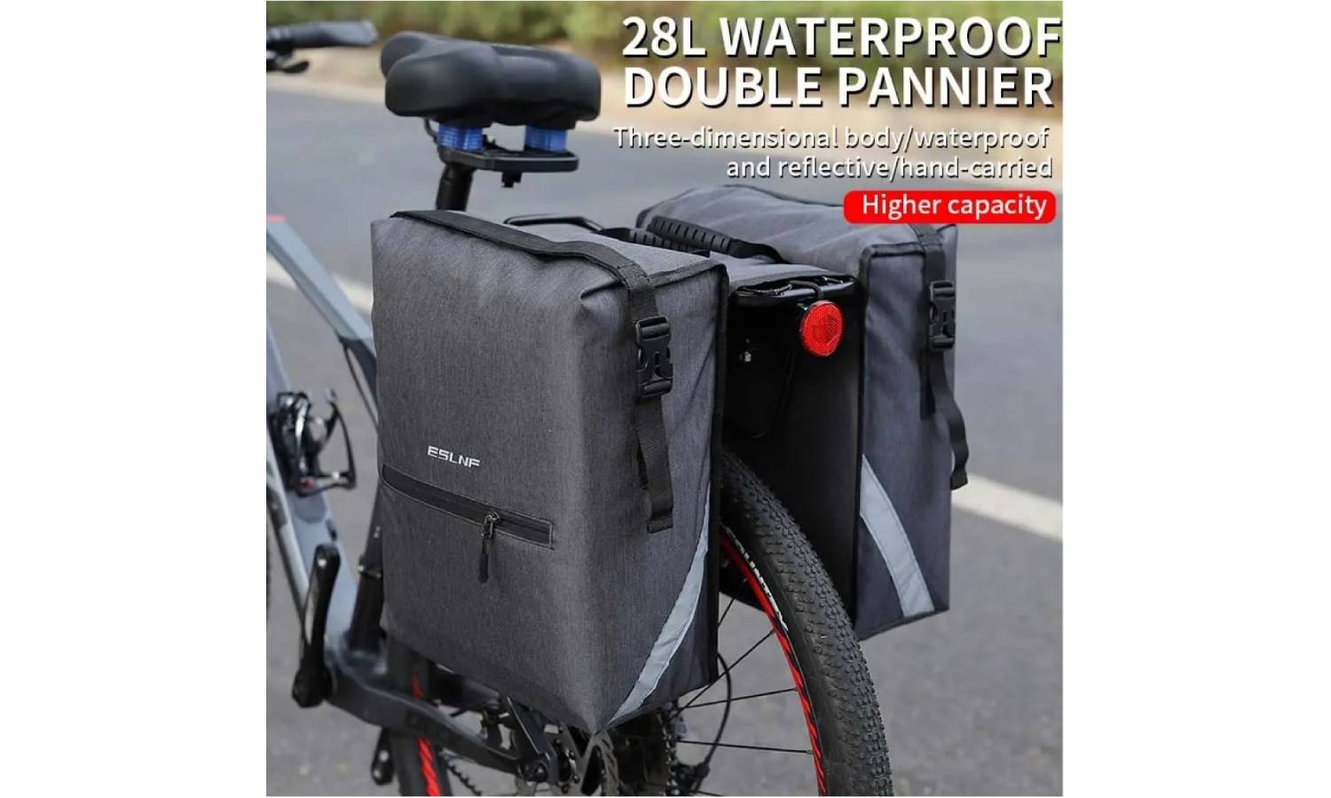 Велосумка на багажник EsLNF 2-х секционная, 28л, серый 5