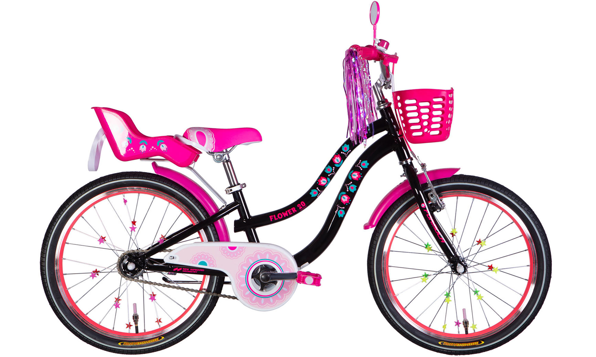 Велосипед Formula Kid FLOWER PREMIUM BH 20", размер XXS, рама-10", год 2026, черный с розовым Велосипед Formula Kid FLOWER PREMIUM BH 20", размер XXS, рама-10", год 2026, черный с розовым