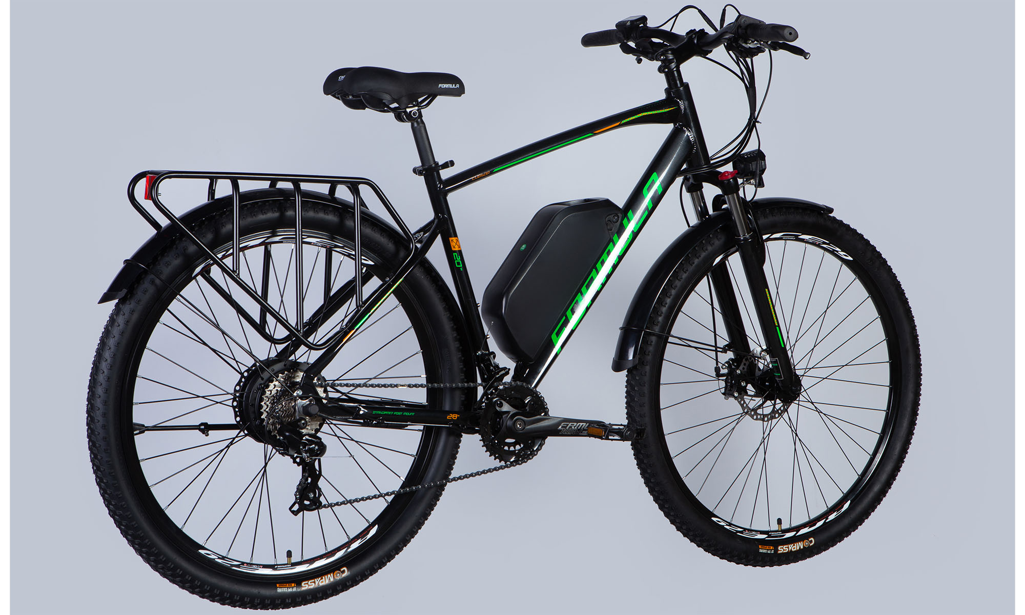 Велосипед с электроприводом Formula CURSOR MAN DD CS 28", размер L, рама-20", 48B, 17.5А*ч, 250Вт, год 2025, черно-зеленый 4