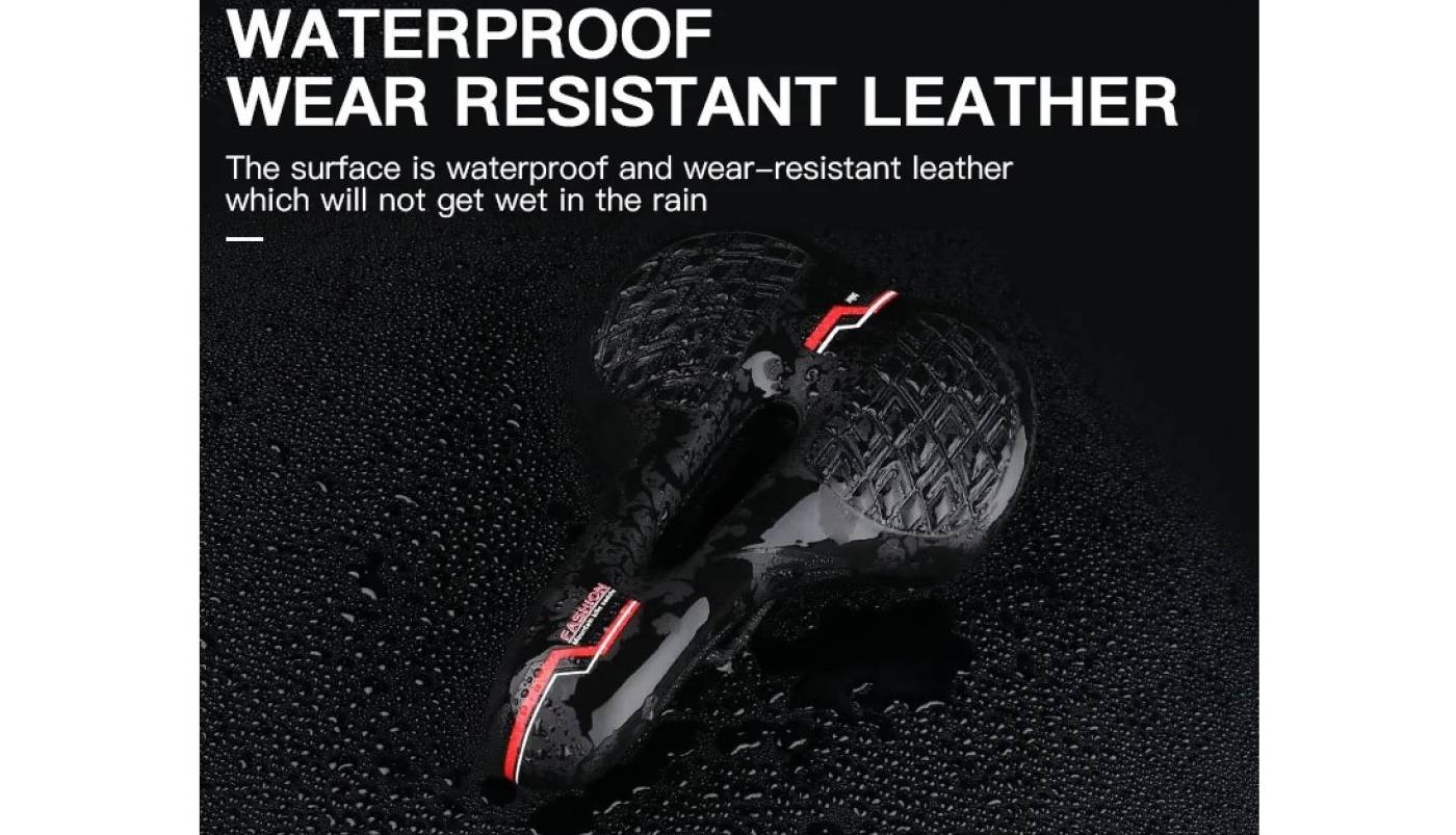 Фотография Седло Lietu Rainproof PU с вентиляционным отверстием, черное с красным 2