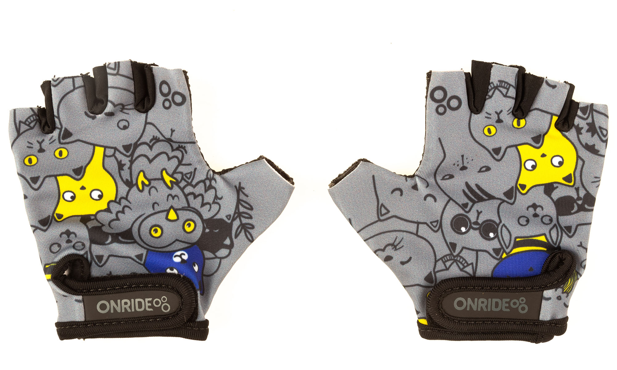 Перчатки детские ONRIDE Gem Котики, цвет серый / сине-желтый, размер 6Y 