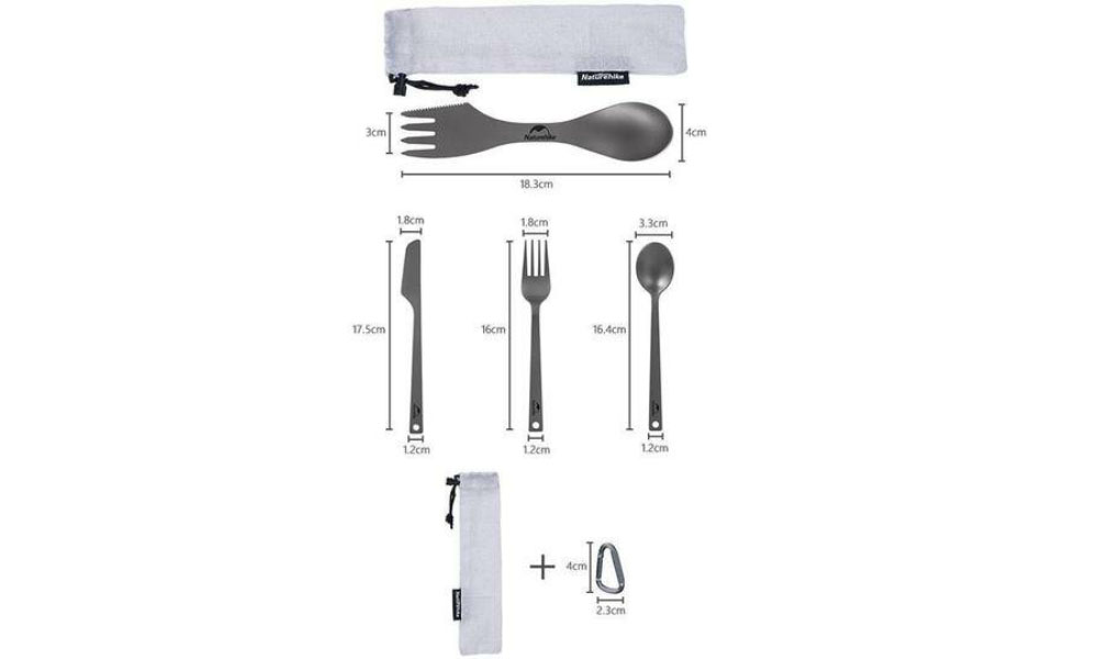 Фотография Ложка-вилка-нож Naturehike Titanium NH19T012, титан 3