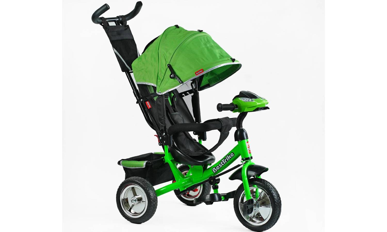 Фотография Дитский велосипед 3-х колесный Best Trike Comfort c родительской ручкой, крышей, зеленый