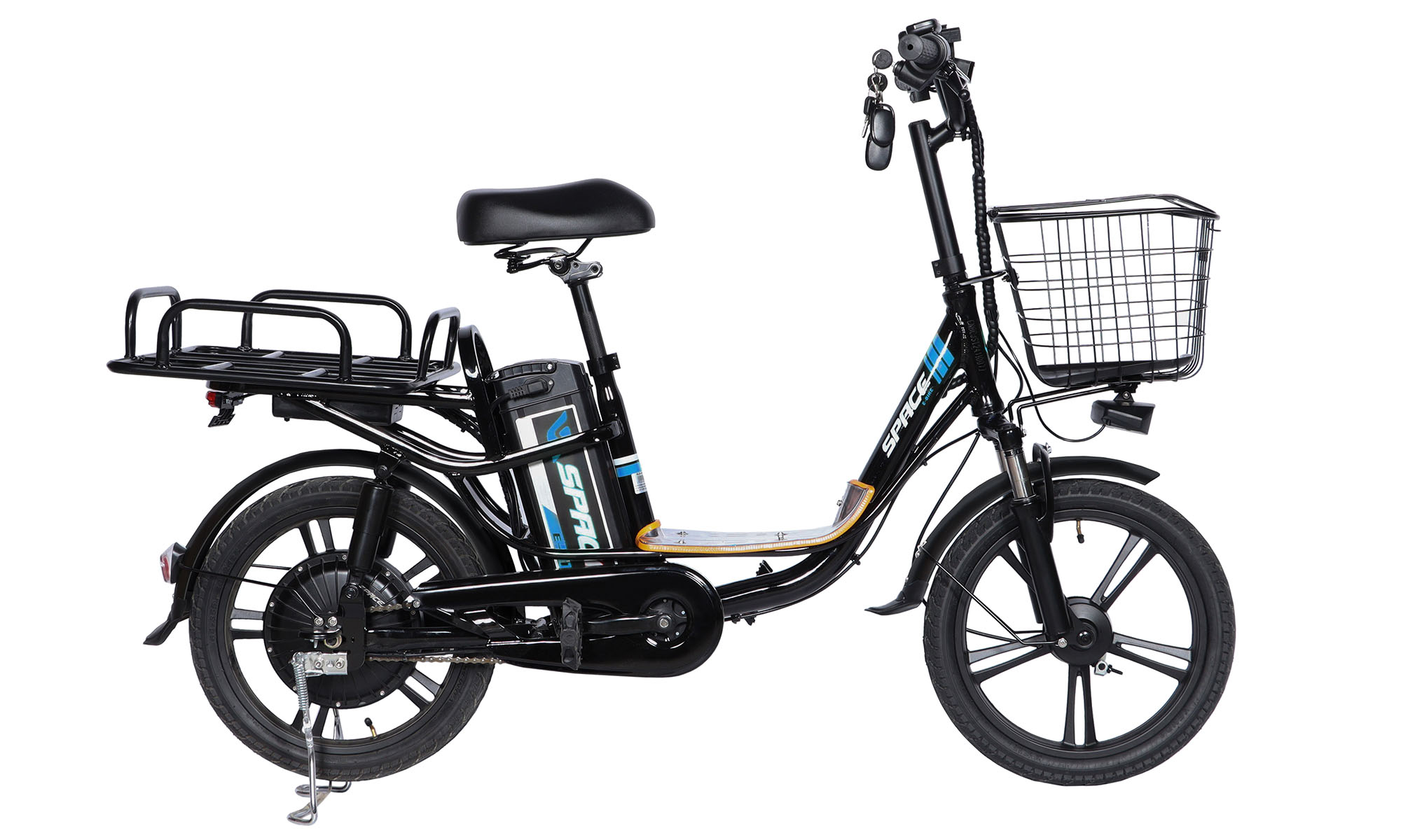 Велосипед з електроприводом SPACE eELDORADO DD FR 18", розмір S, рама 15", 48B, 15А*г, 1000Вт, рік 2026, чорно-синій 