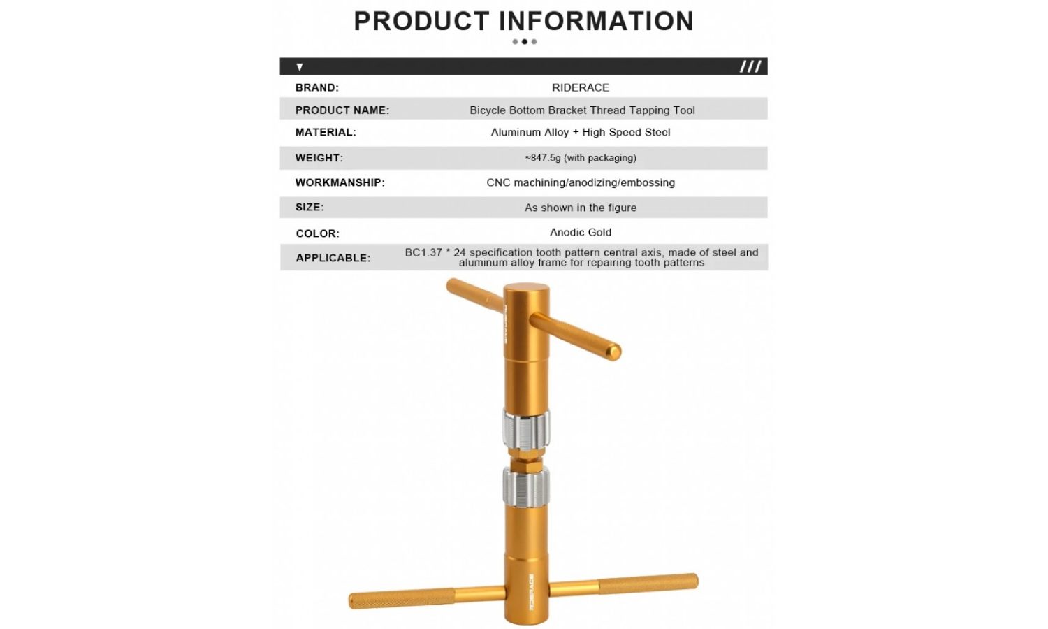 Ключ Riderace для восстановления резьбы каретки BSA 1.37*24T 3 Ключ Riderace для восстановления резьбы каретки BSA 1.37*24T 3