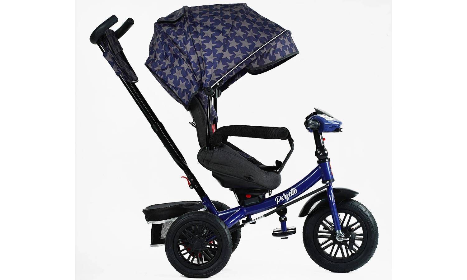 Детский велосипед 3-х колесный Best Trike PERFETTO с детской ручкою, крышей, поворотное сидение, фара, синий 3
