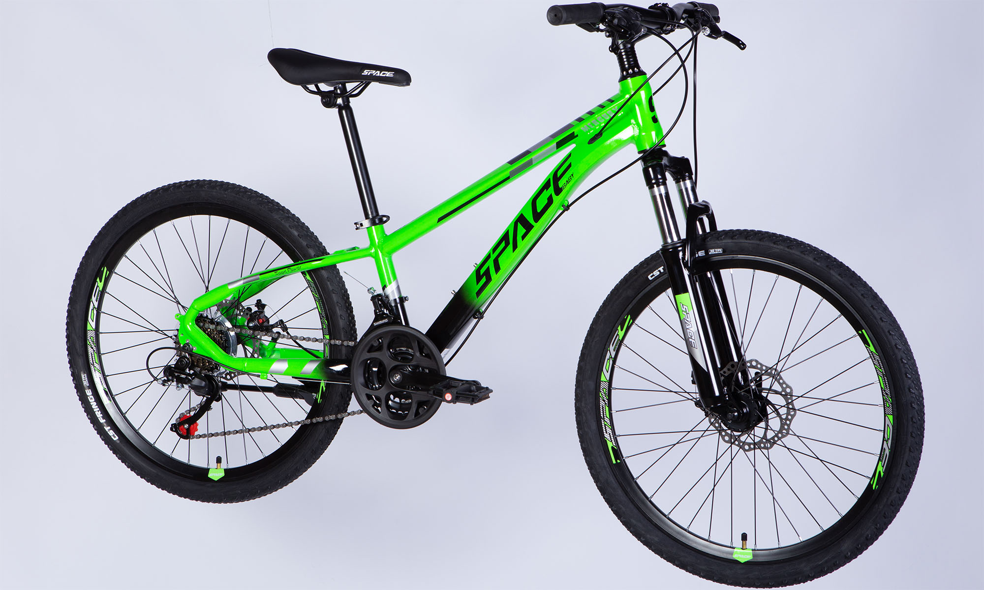 Велосипед SPACE MERCURY DD FR, 24", размер XXS, рама-11", год 2026, зелено-черный 3
