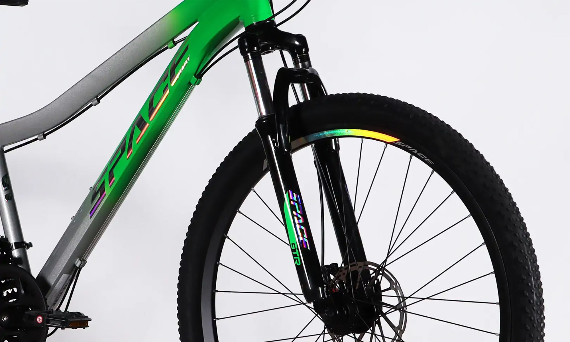 Велосипед SPACE IZIDA DD FR, 27.5", размер S, рама-15", год 2026, зелено-серебристый 2