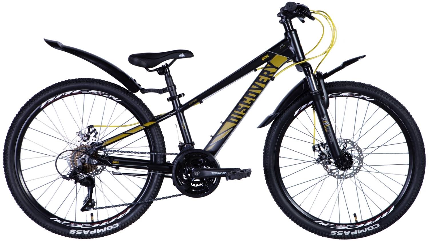 Фотография Велосипед Discovery QUBE AM DD 24" размер XXS рама 11 2024 Черно-желтый 