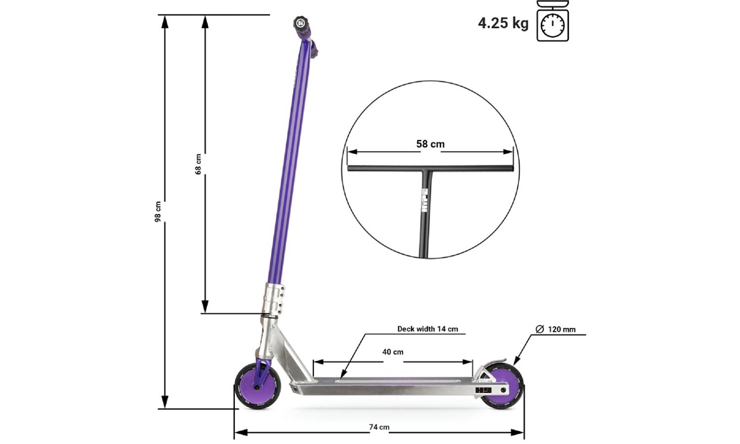 Самокат трюковый Hipe H9 Raw/Violet 2