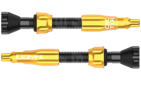 Ниппель для бескамерки Lezyne CNC TLR Valve, длина 44 мм, комплект 2 штуки, золотистый 