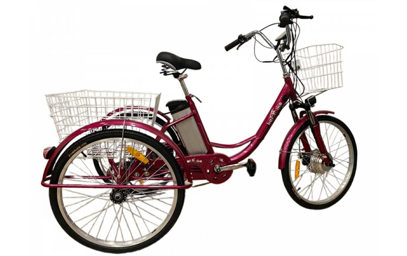 Фотографія Электровелосипед дорожный трехколесный Kelb.Bike Comfort Plus 24"/20" размер М 500W 12Ah +PAS Бордовый